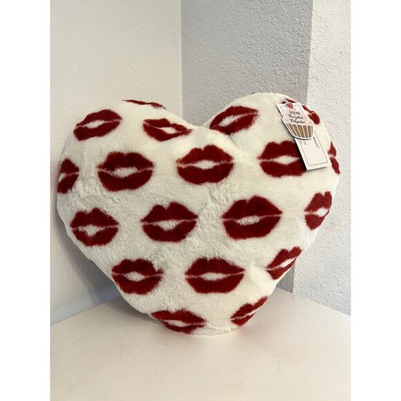Cupcakes and Cashmere Decorative Pillow -Large Heart Shaped Pillow- Red Lips - Picture 1 of 4